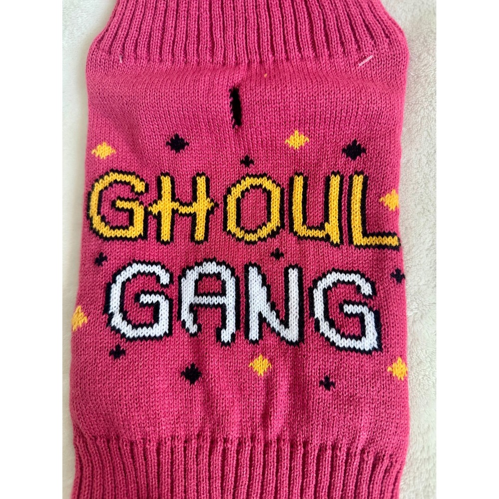 Ghoul Gang Halloween Dog Pet Sweater Medium Pink Knit Minor Flaw